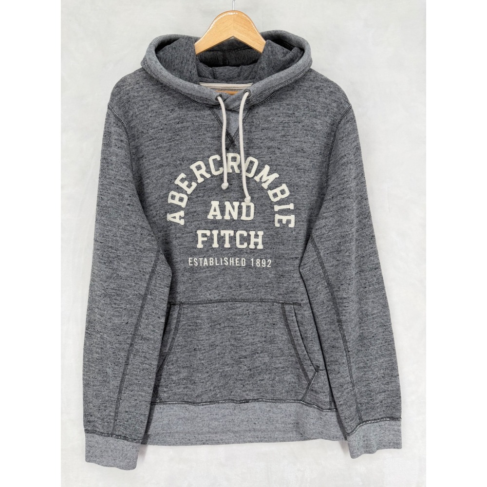 Abercrombie & Fitch Mens Grey Marl Applique Logo Pullover Hoodie Sweatshirt L